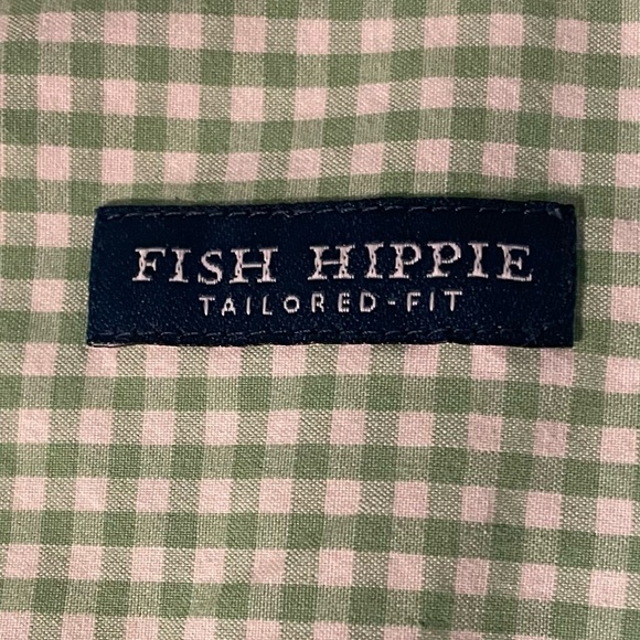 Fish Hippie Green Checkered Gingham Button Down Cotton Shirt Size S - Picture 3 of 6